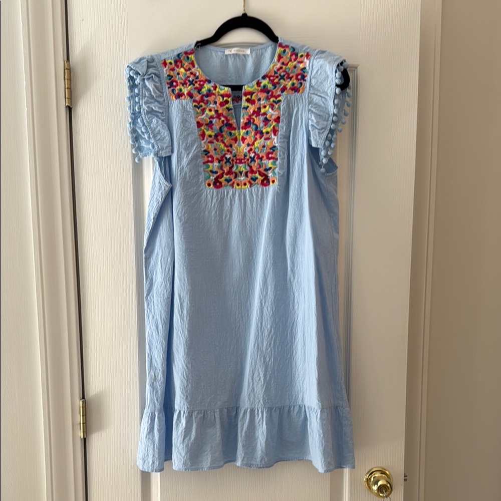Embroidered Blue Kids Dress